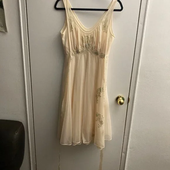 Vintage | Dresses | Vintage Cream Pink Flowy Midi Dress | Poshmark